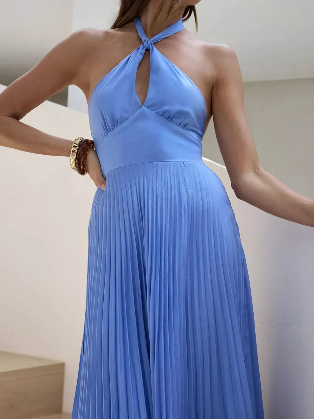 Halter Neck Pleated A-Line Dress, image 5