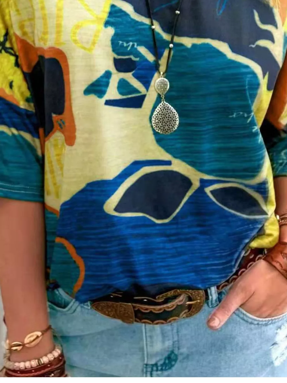 Contrast Round Neck Casual T-Shirt, image 30