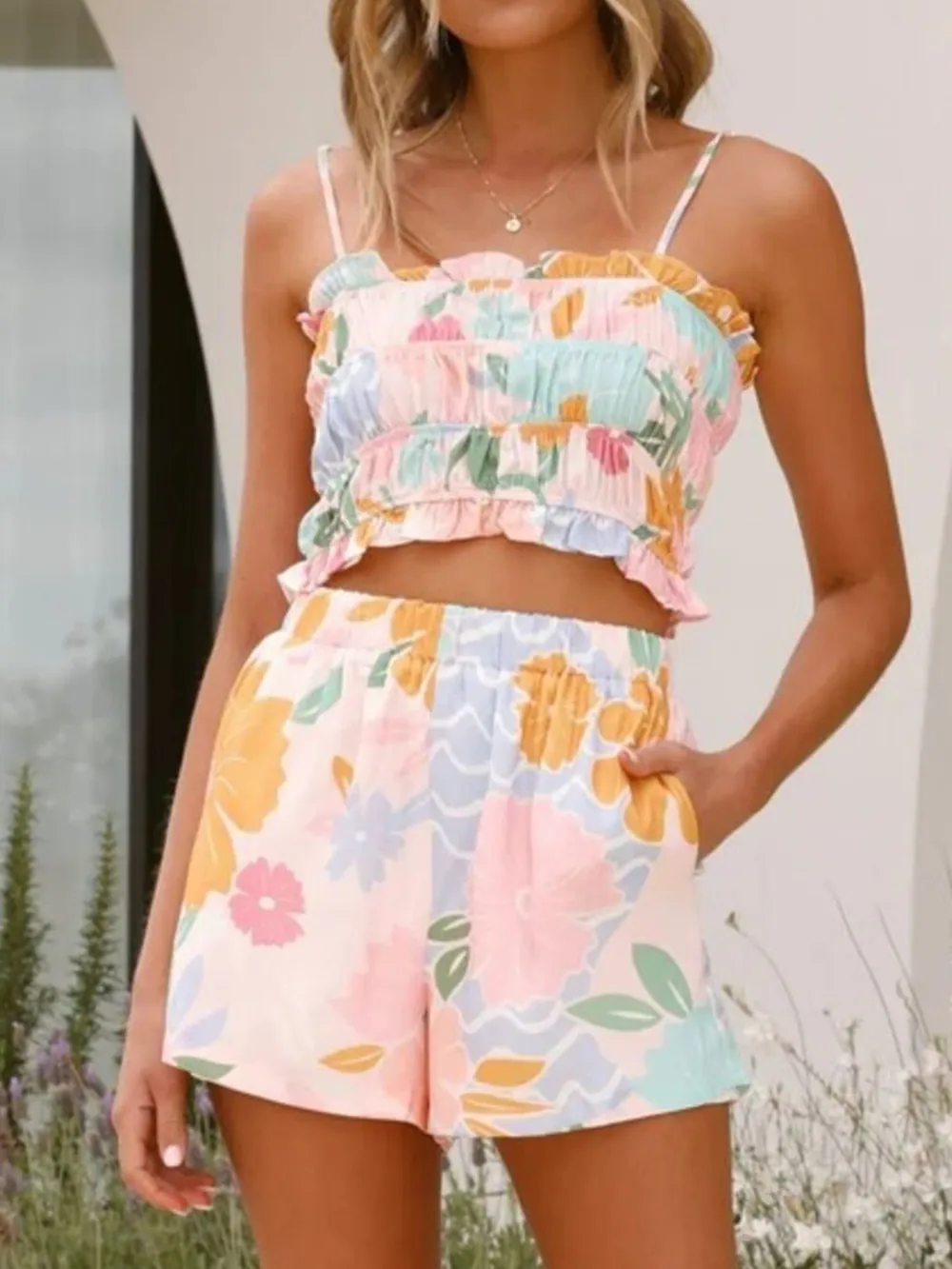Printed Cami and Shorts Set, image 2