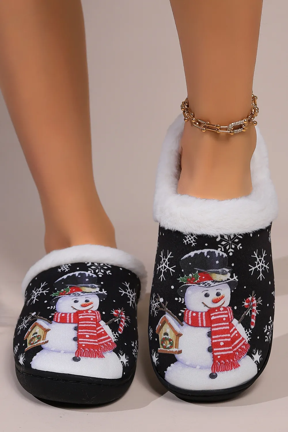 Snowman Round Toe Faux Fur Slippers, image 2