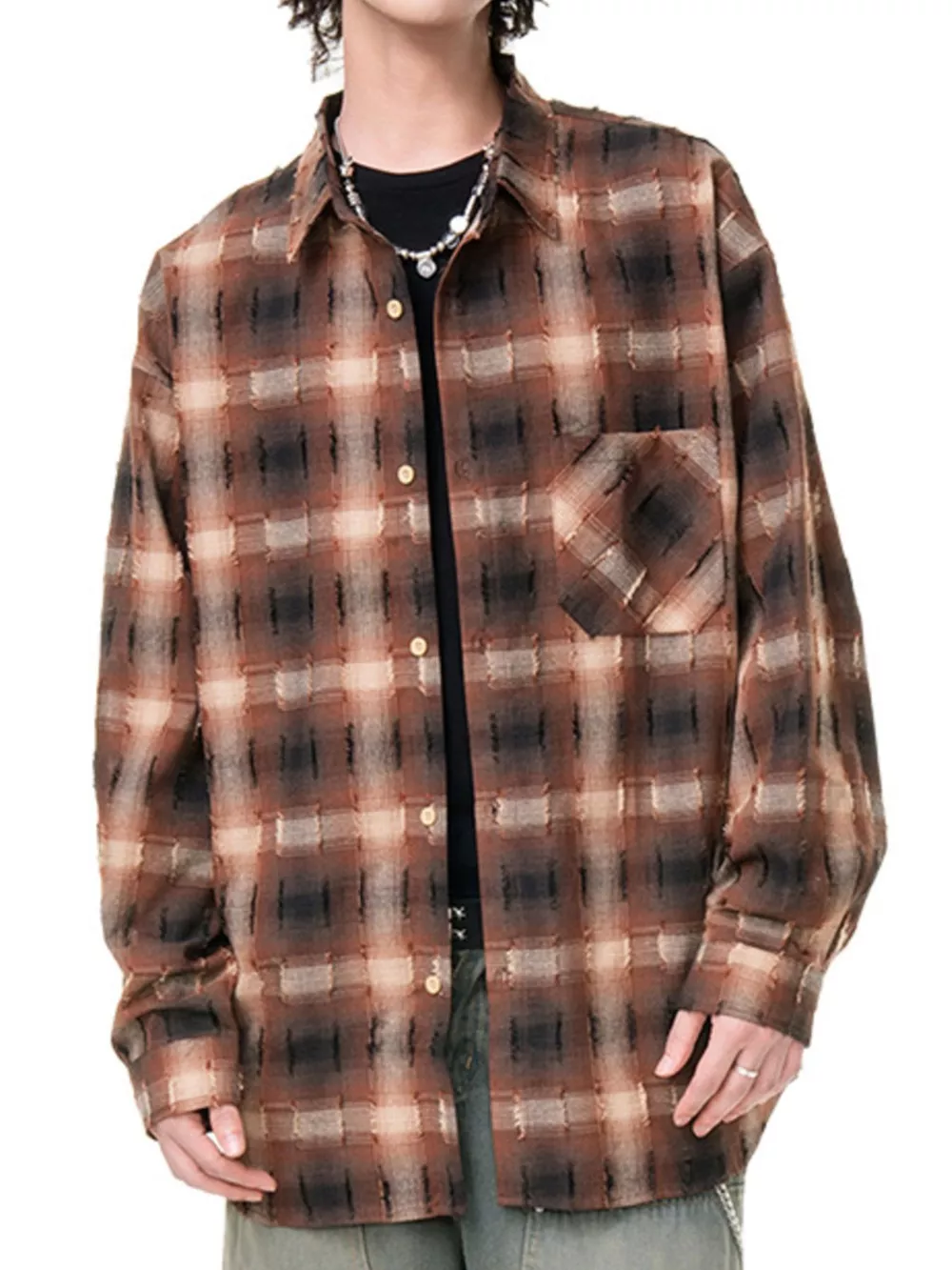 Men's Plus Size Plaid Button Up Long Sleeve Shirt