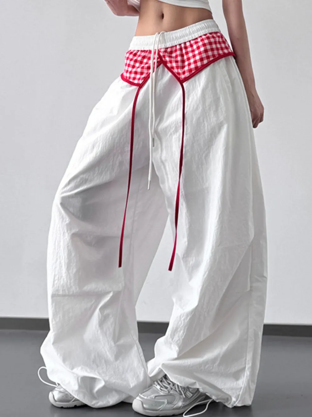 Wide Leg Pants with Checkered Detail, image 9