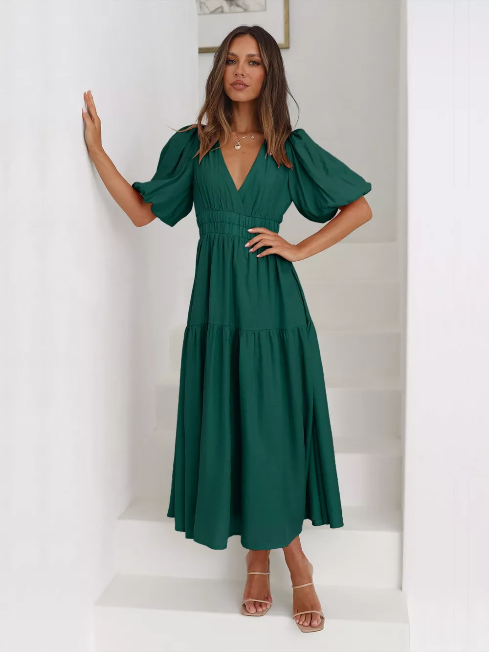 Tiered Puff Sleeve Midi Dress, image 5