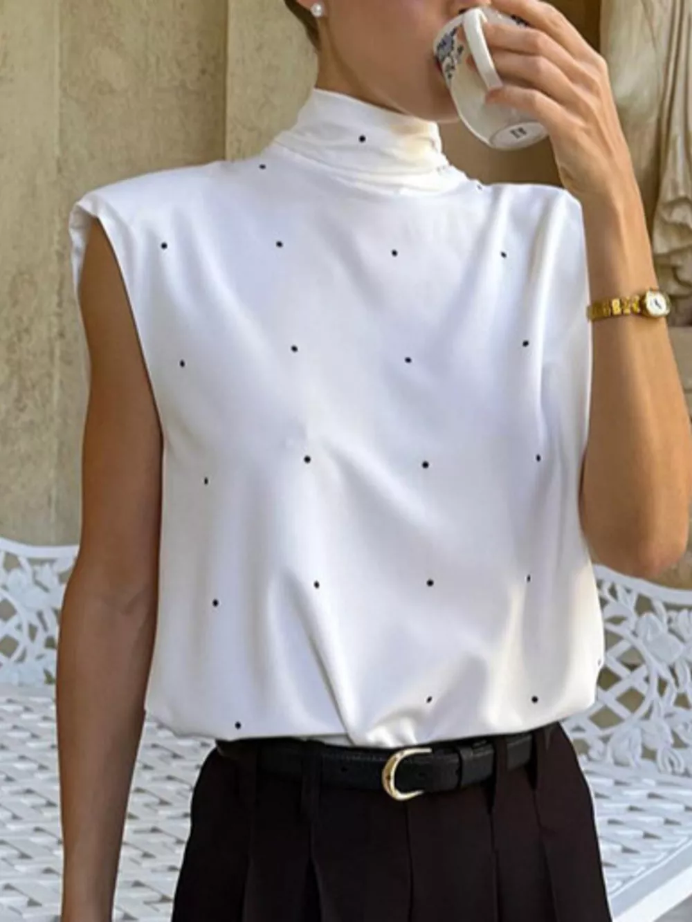 Polka Dot High Neck Tank, image 4
