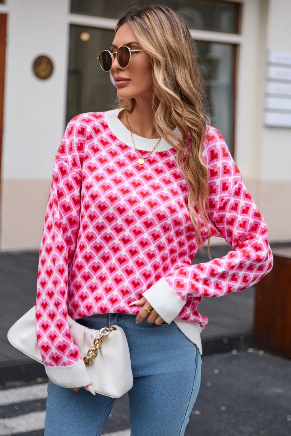 Contrast Round Neck Dropped Shoulder Sweater, image 6