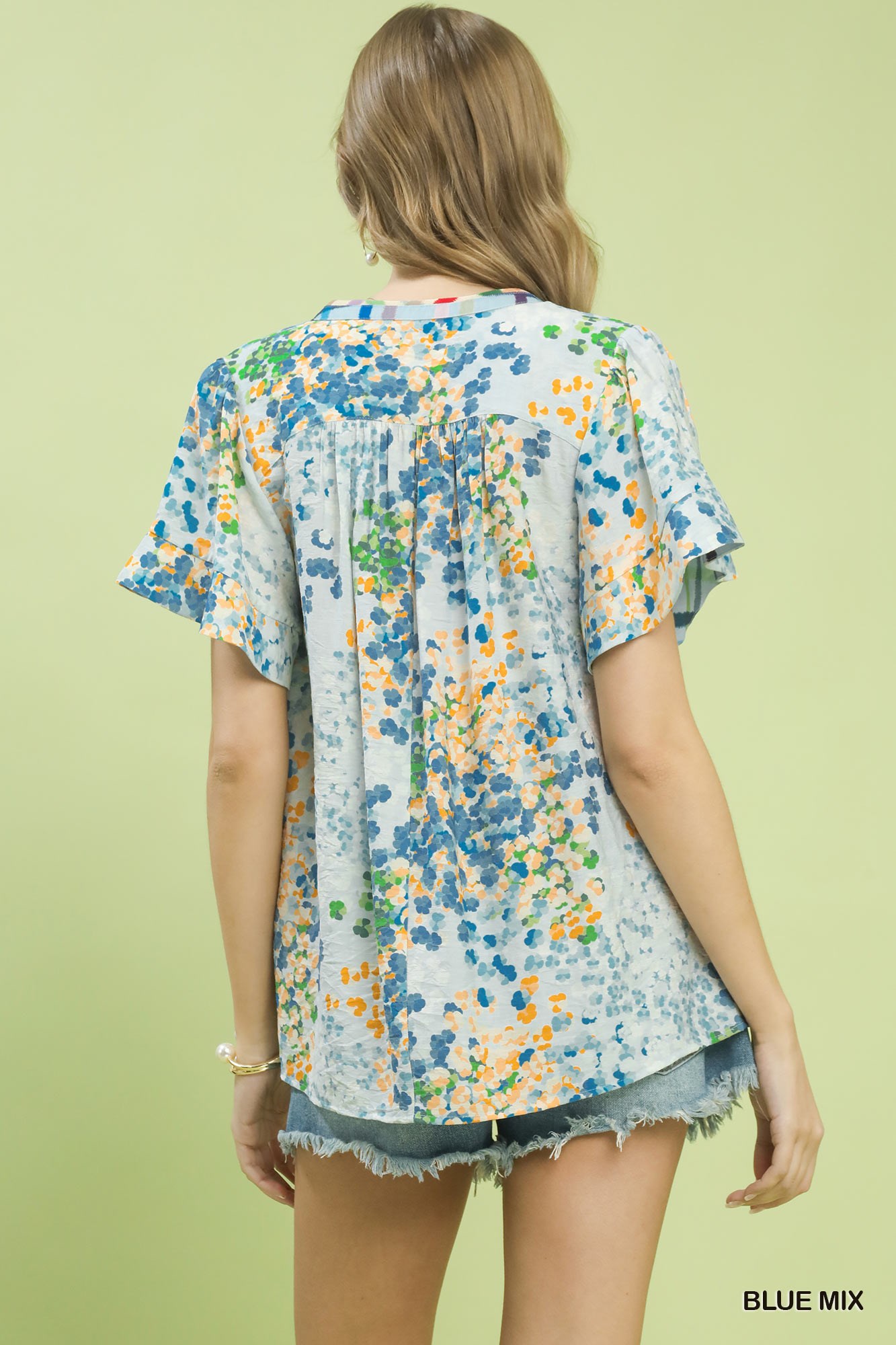 Mix Media Flutter Sleeve Blouse, image 2