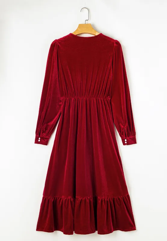 Ruffle Hem Slit V-Neck Long Sleeve Dress, image 5