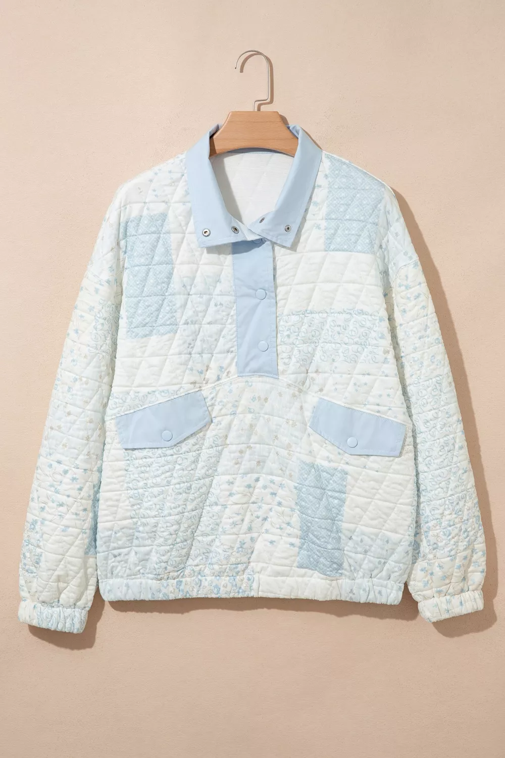 Patchwork Quilted Snap-Neck Sweatshirt, image 8