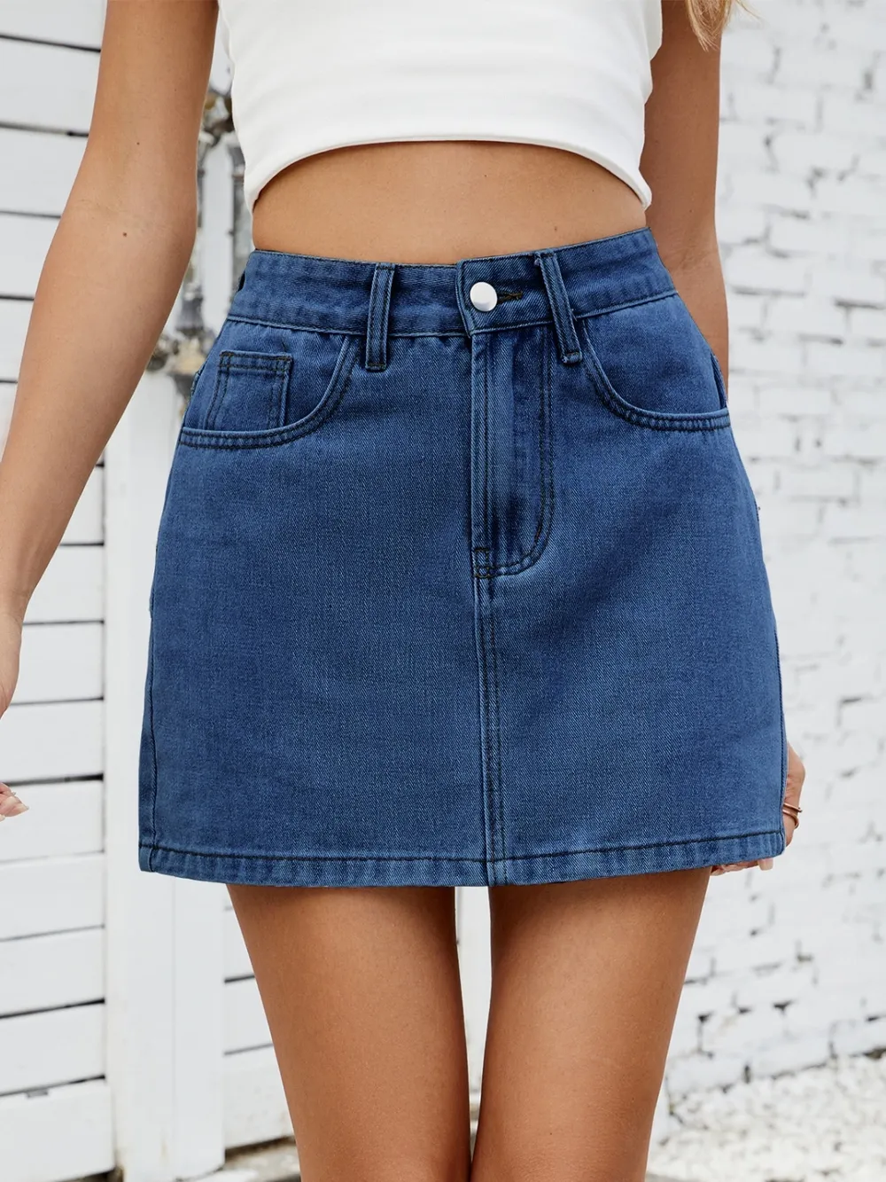 Solid Mini Denim Skirt, image 6