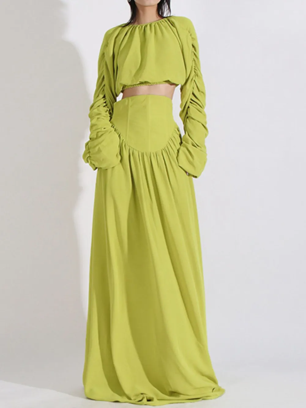 Ruched Long Sleeve Top and High Waist Skirt Set, image 5