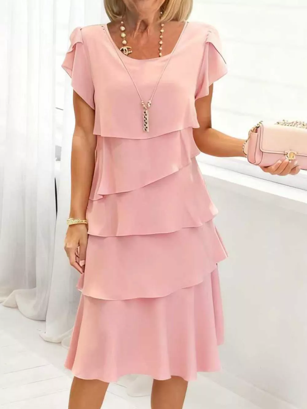 Full Size Ruffled Layered Petal Sleeve Dress Plus Size, image 2
