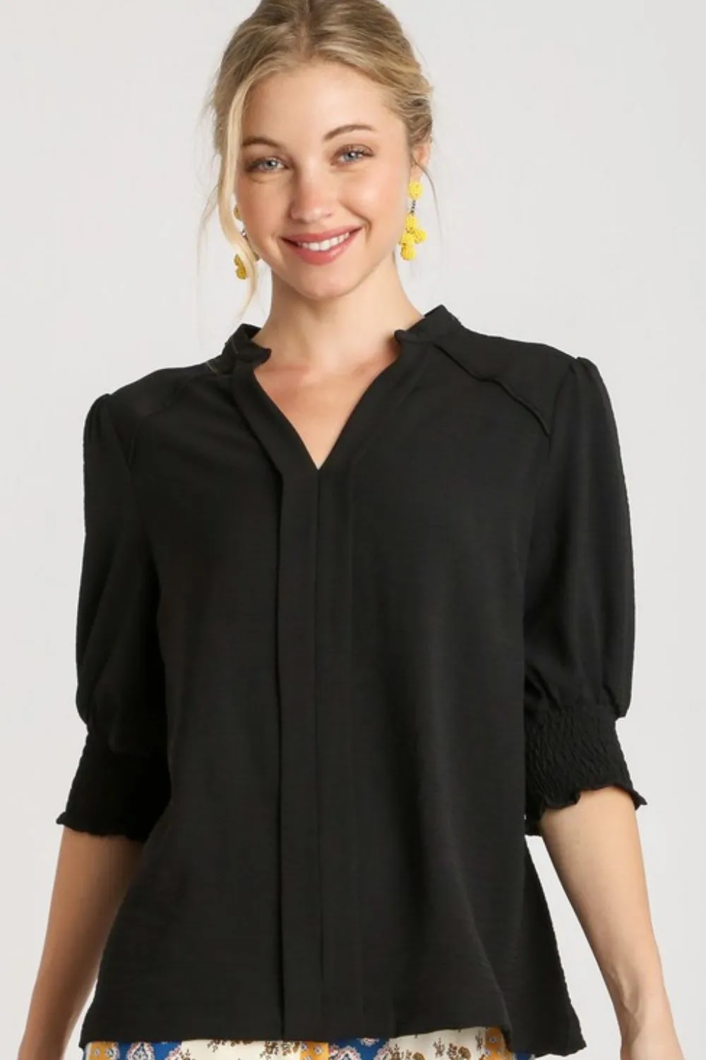Full Size Split Neck Boxy Cut Top with Piping Details Plus Size