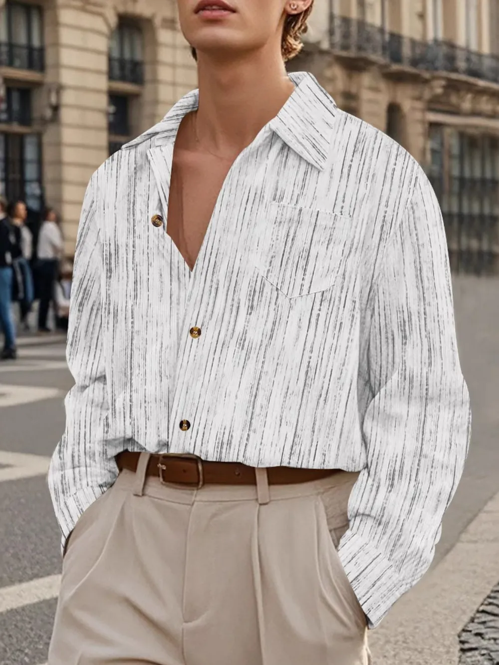 Men's Full Size Button Down Long Sleeve Striped Shirt Plus Size, image 4