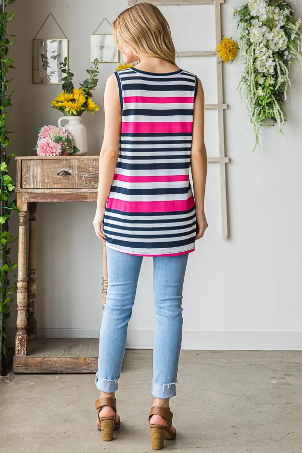 Full Size Striped Twist Knot Round Neck Tank, image 7