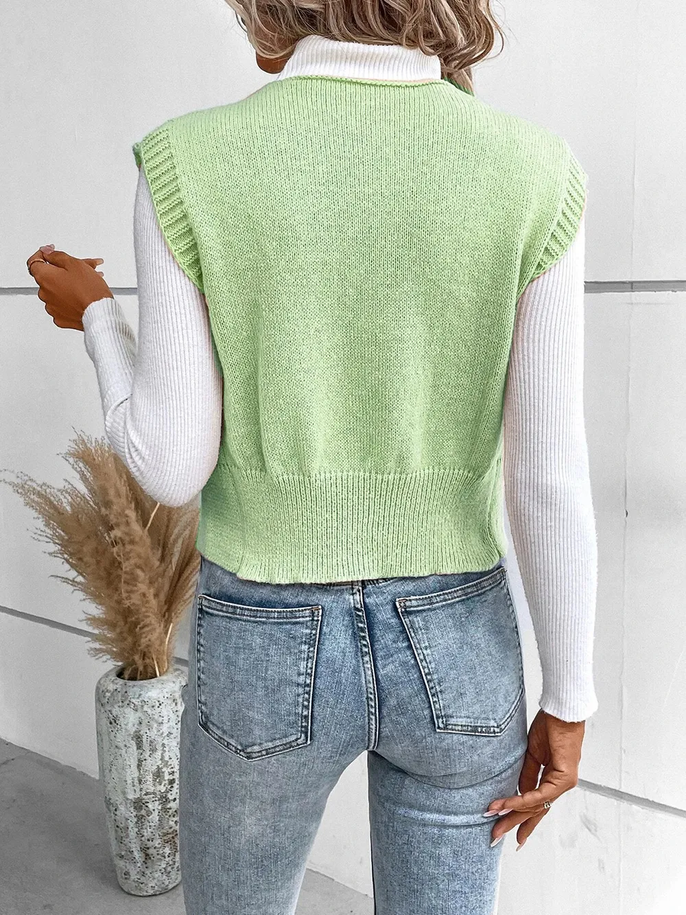 Full Size Button Up V-Neck Sweater Vest, image 7