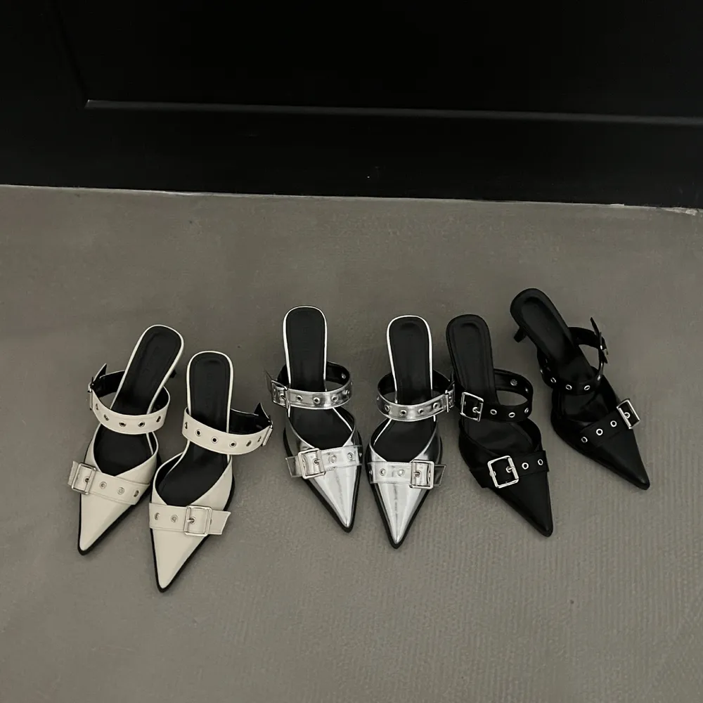 Point Toe Flare Heel Buckle Sandals, image 2