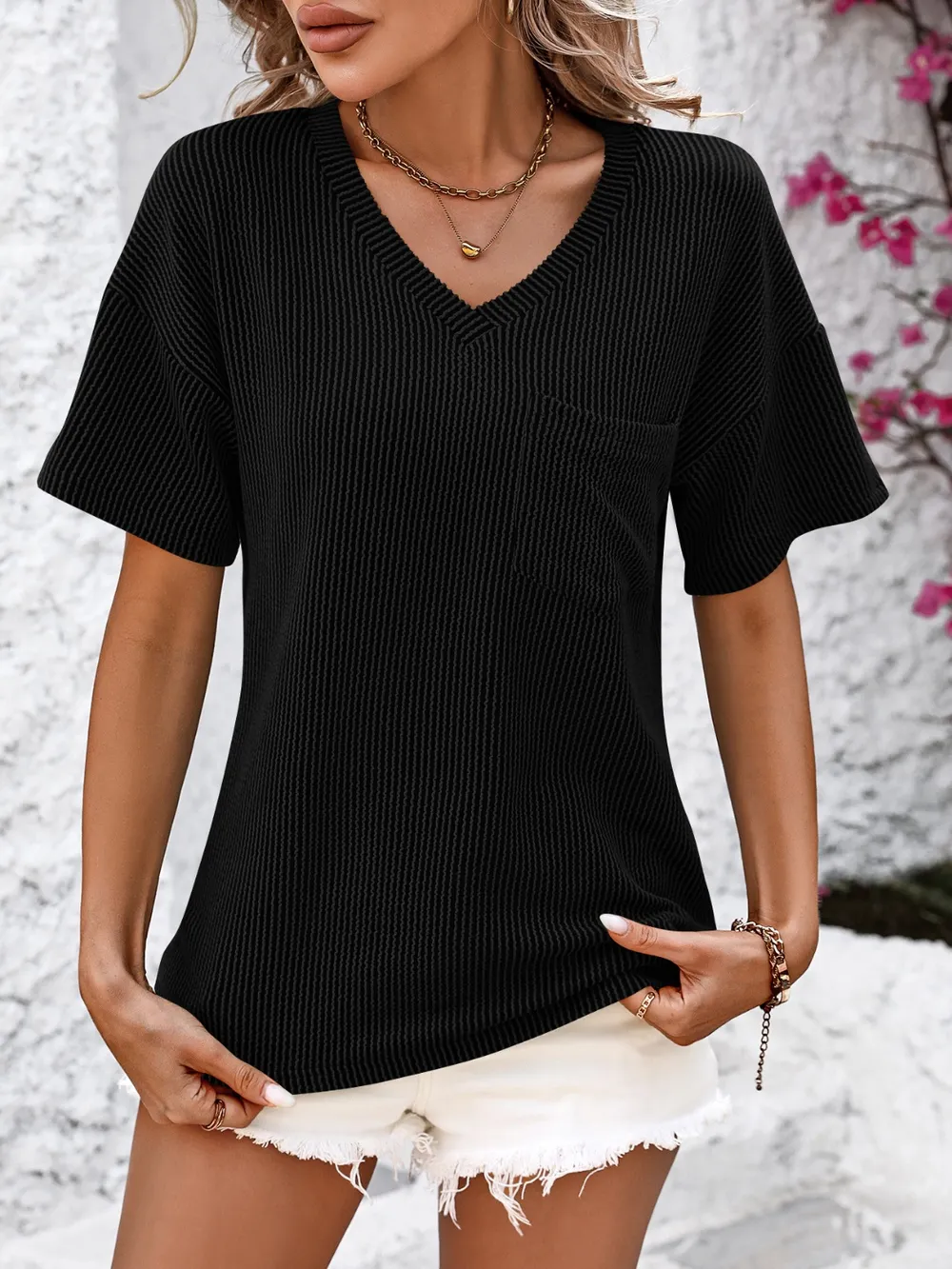 V-Neck Dropped Shoulder T-Shirt, image 5