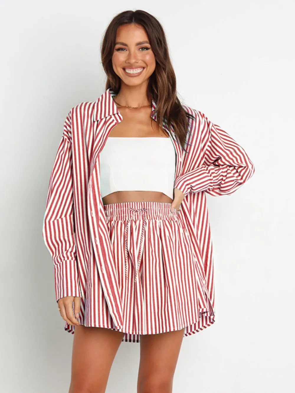 Striped Dropped Shoulder Shirt and Shorts Set, image 12