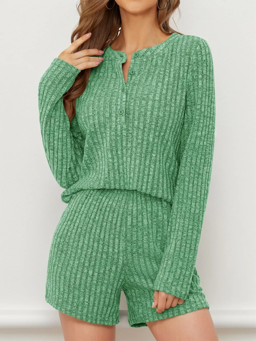 Ribbed Round Neck Top and Shorts Set, image 21