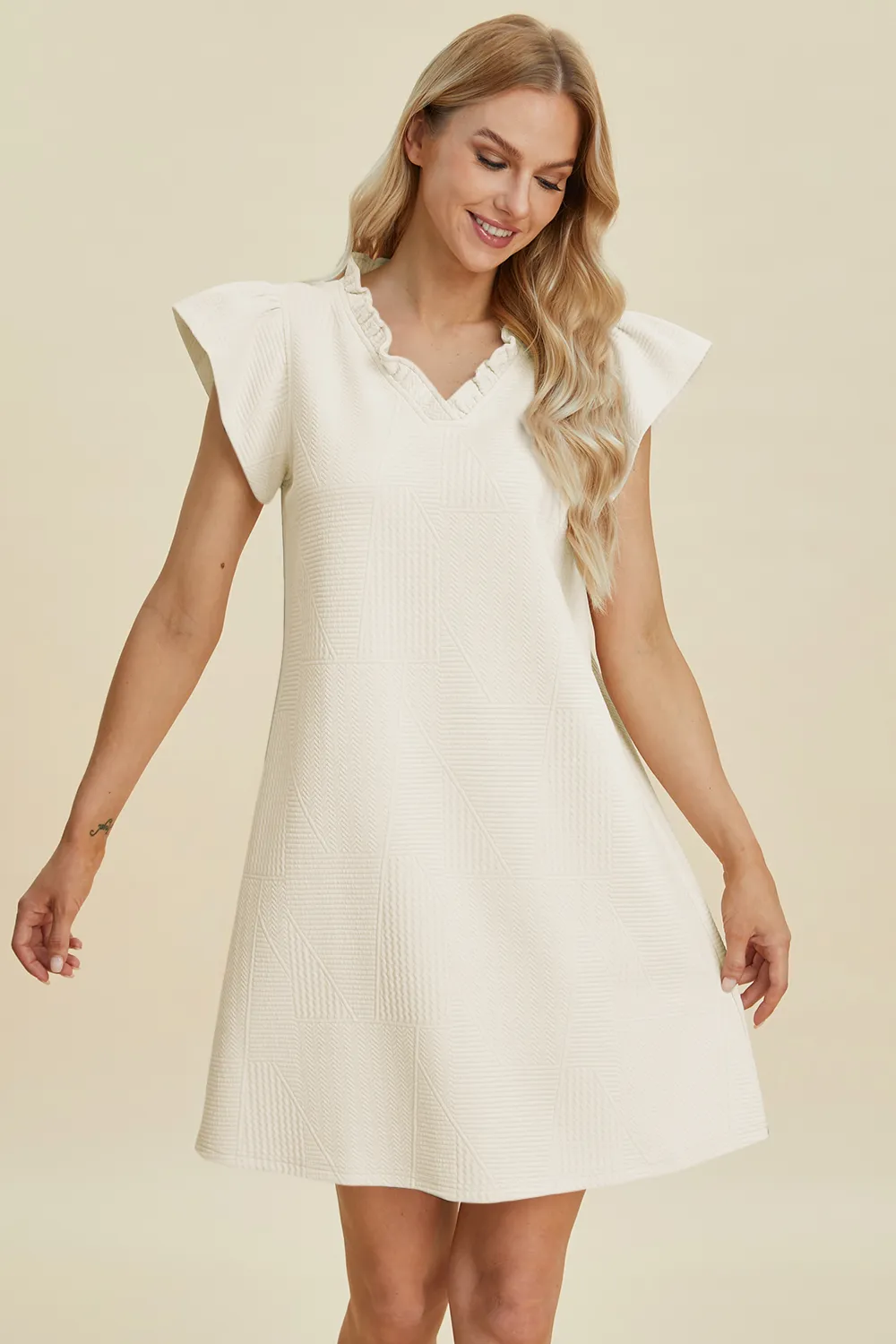Full Size Ruffled V-Neck Cap Sleeve Dress, image 8