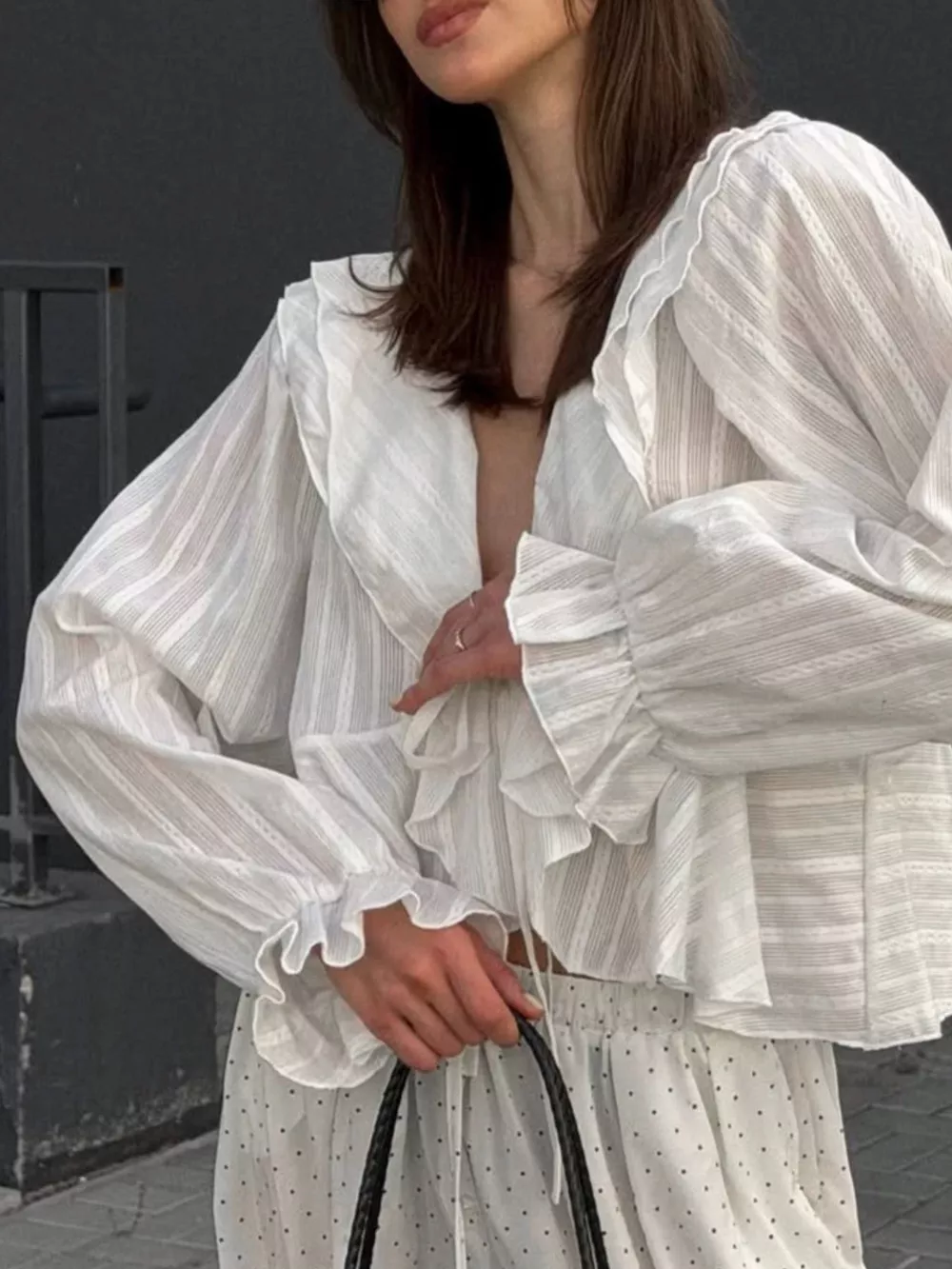Ruffled Striped Flounce Sleeve Blouse, image 7