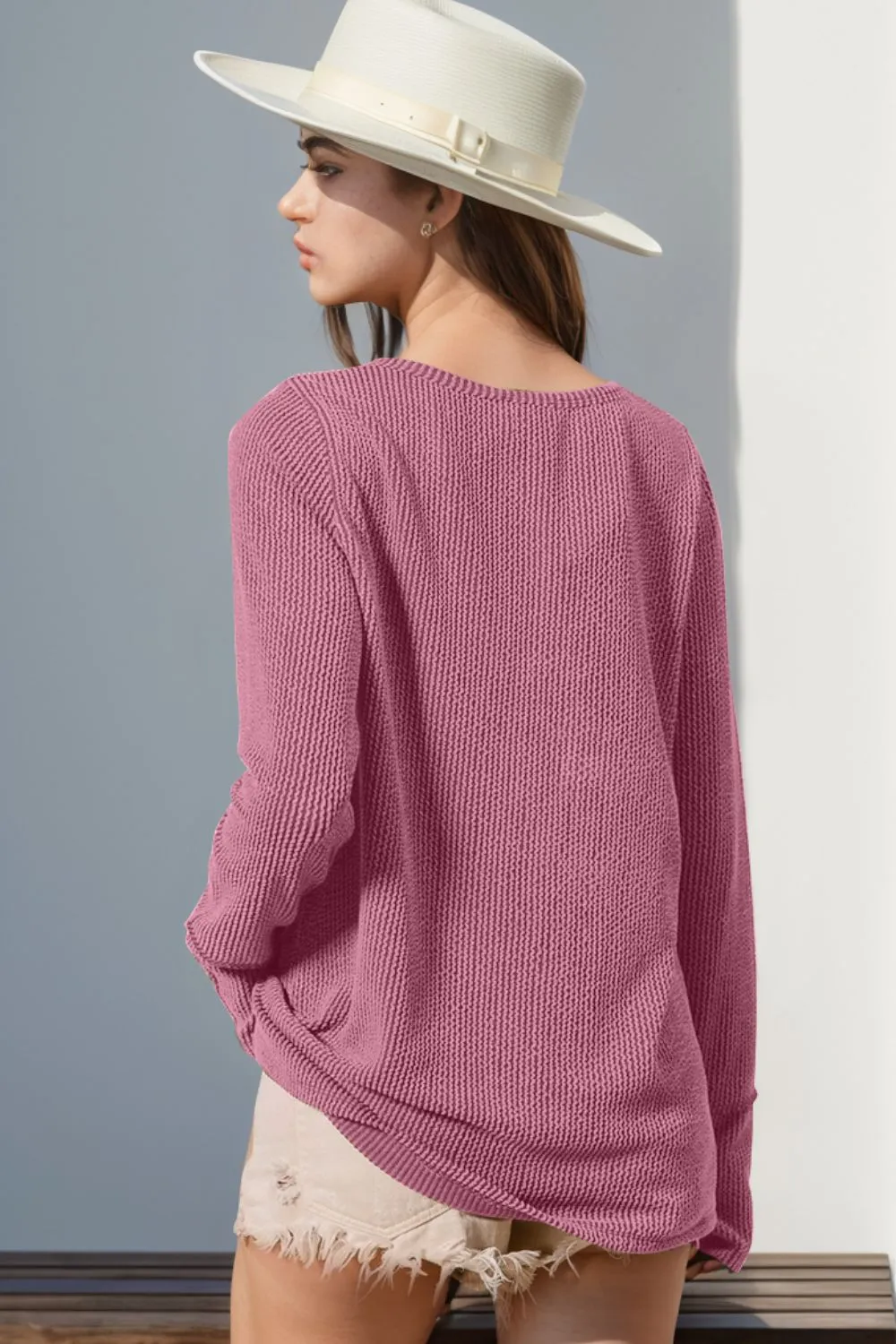 Full Size Notched Thumbhole Long Sleeve T-Shirt, image 4