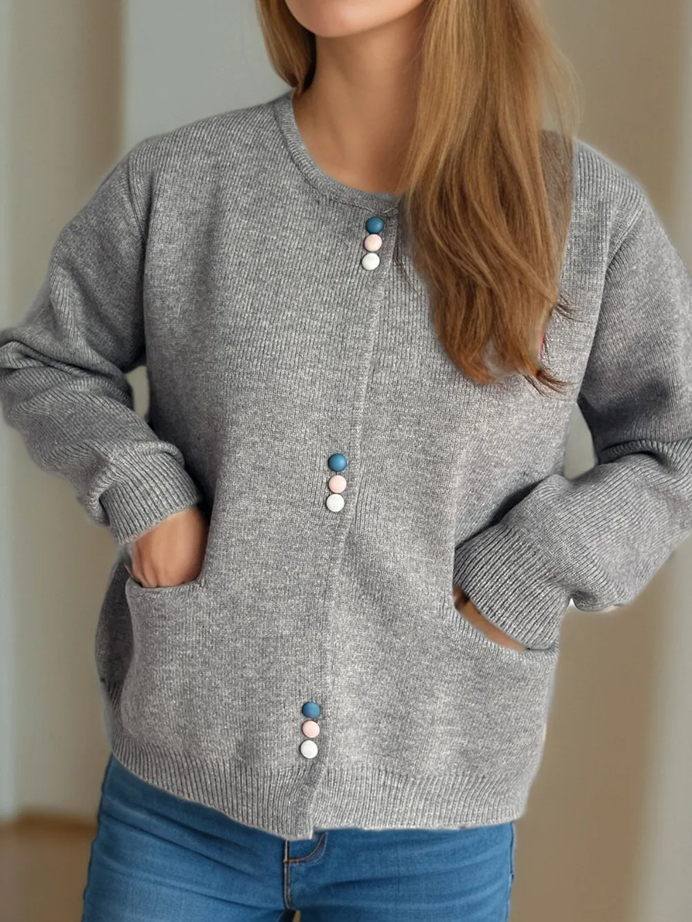 Button Down Long Sleeve Cardigan with Pockets, image 19