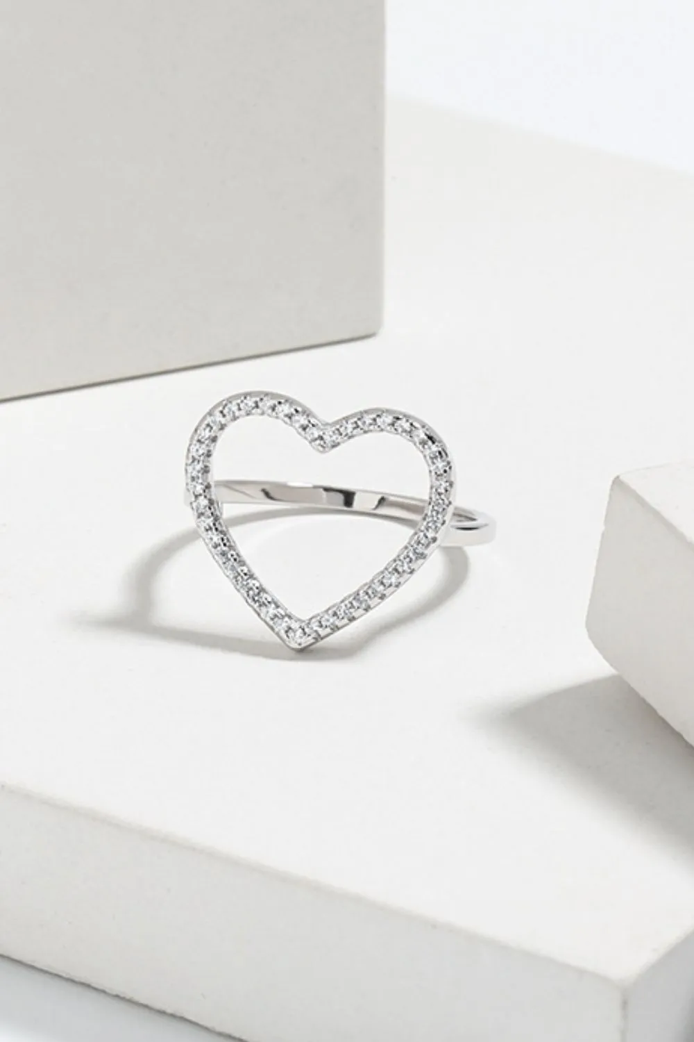 925 Sterling Silver Inlaid Zircon Heart Ring, image 4