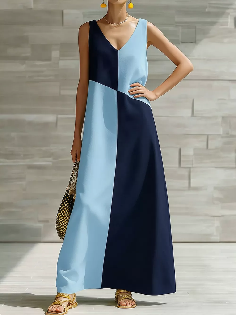 Color Block Sleeveless Maxi Dress, image 2