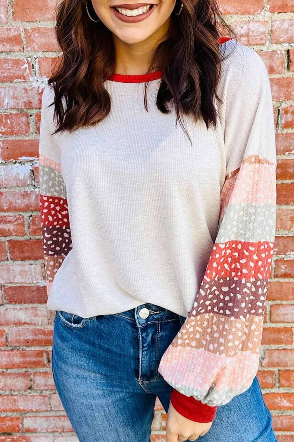 Striped Sleeve Round Neck Blouse, image 2