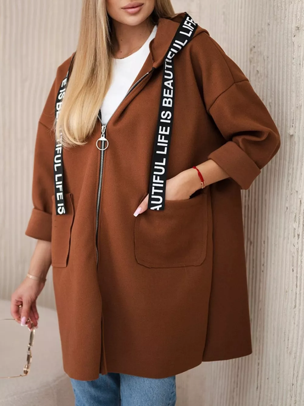 Full Size Hooded Zip-Up Longline Outerwear Plus Size, image 14