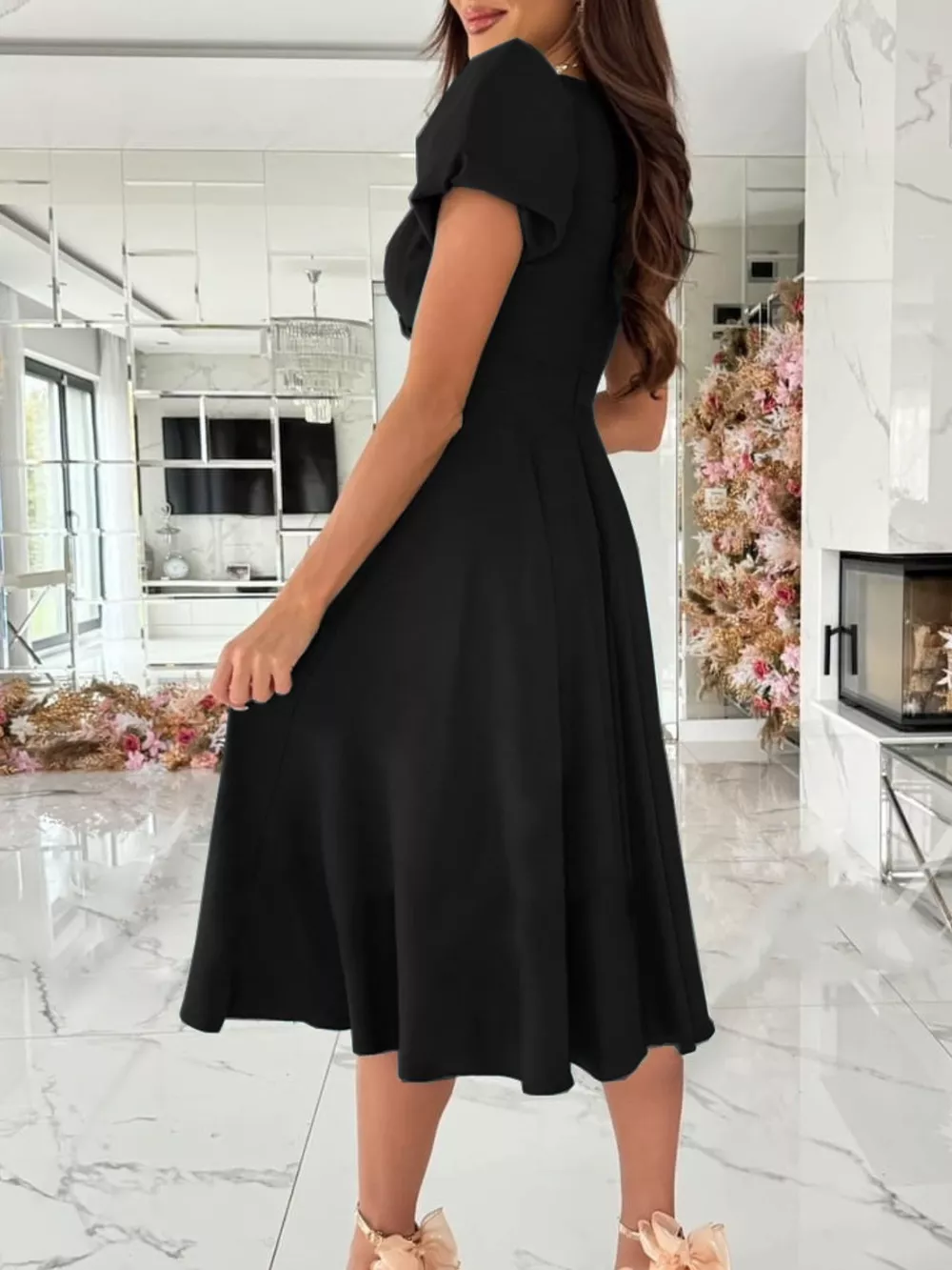 Surplice Puff Sleeve Midi Dress, image 5