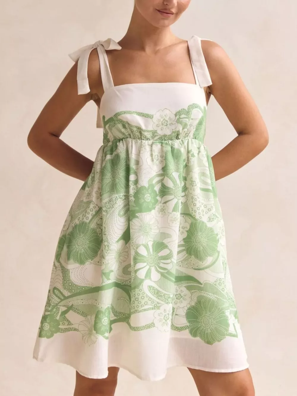Printed Tie Shoulder Mini Dress, image 4