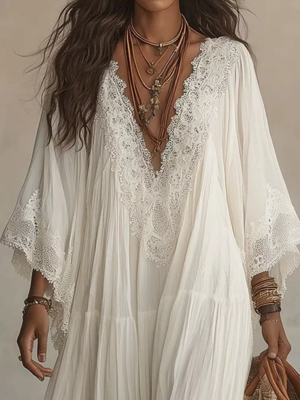 Lace Trim V-Neck Maxi Dress, image 4