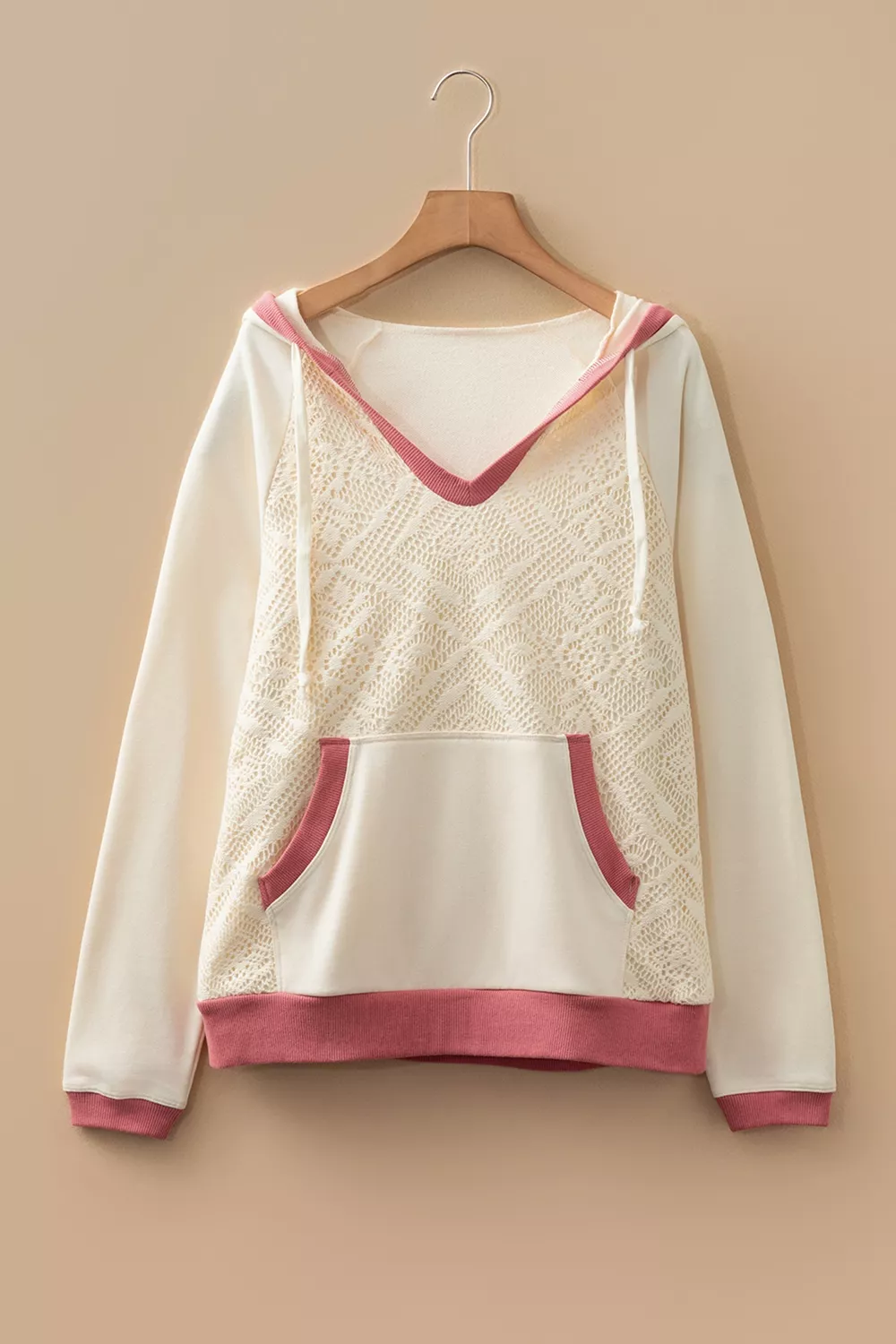 Crochet Knit Contrast Trim Hoodie, image 5
