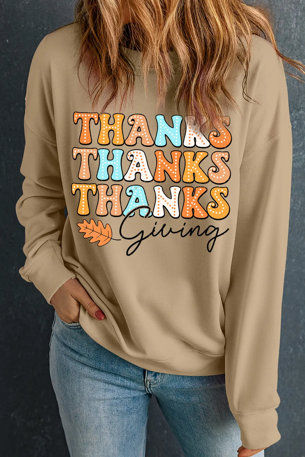 THANKSGIVING Round Neck Dropped Shoulder Sweatshirt, image 2