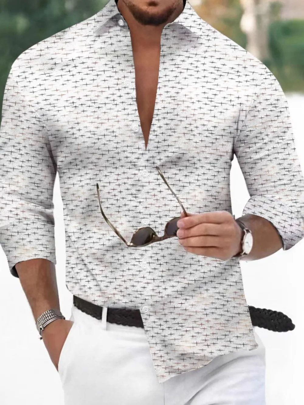 Men's Full Size Collared Neck Long Sleeve Shirt Plus Size, image 4