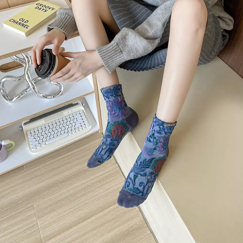 Floral Jacquard Crew Socks, image 10