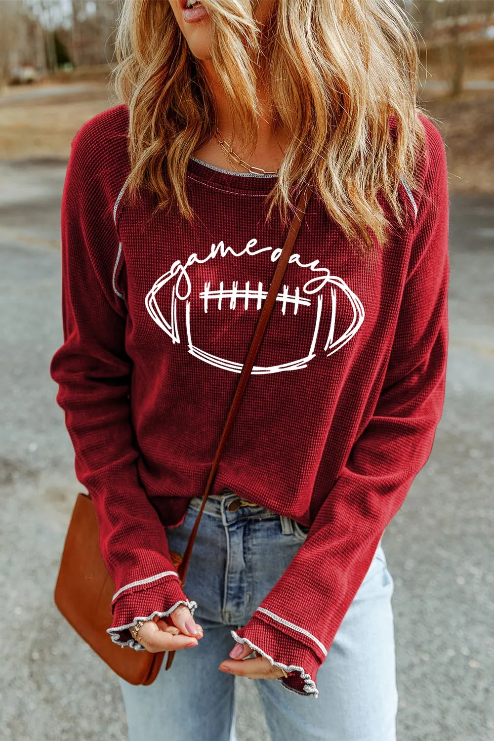 Football Round Neck Long Sleeve Sweatshirt, image 2