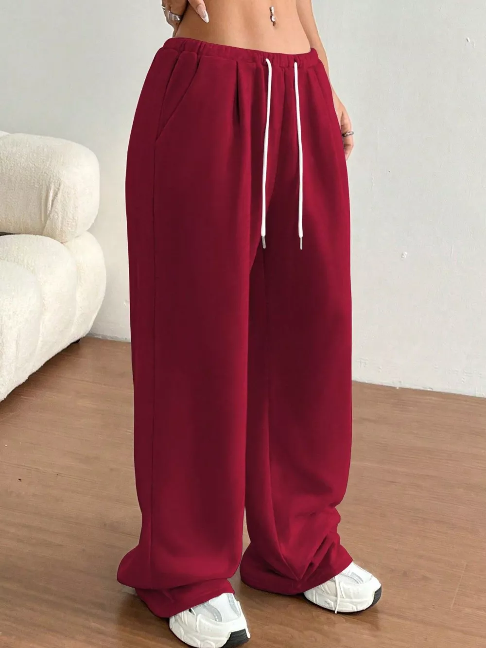 Casual Drawstring High Waist Wide Leg Sweatpants, image 4