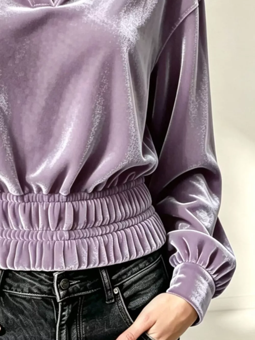 Velvet Johnny Collar Long Sleeve Blouse, image 8