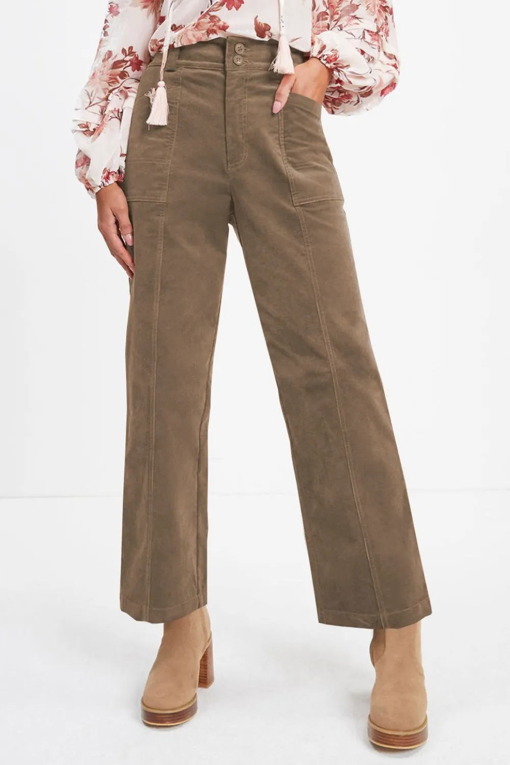 Half Elastic Waist Straight Pants, image 5