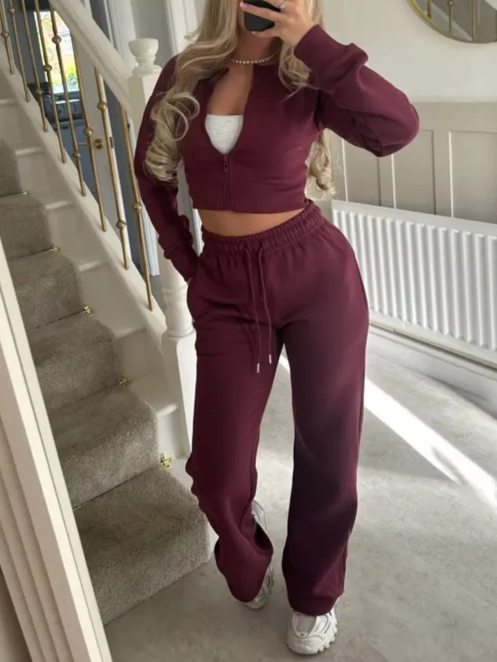 Zip-Up Crop Hoodie and High-Waisted Pants Set, image 26