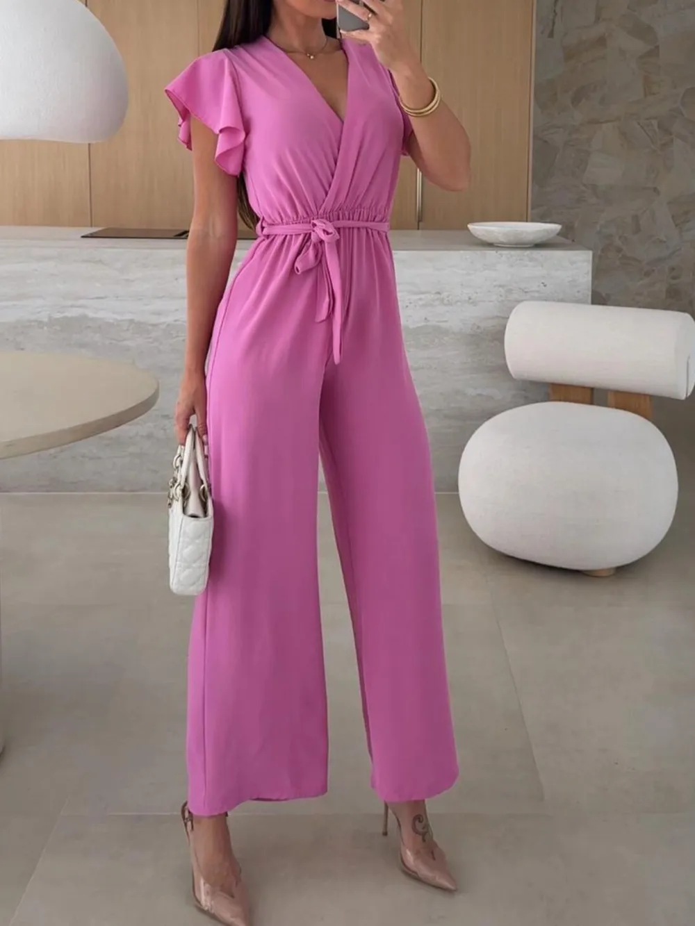Surplice Wide Leg Belted Jumpsuit, image 4