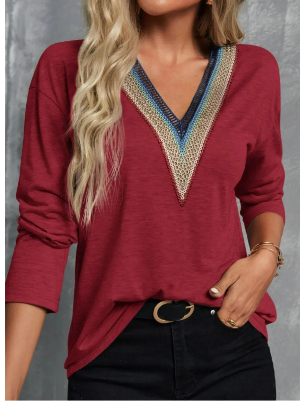 V-Neck Long Sleeve T-Shirt, image 12