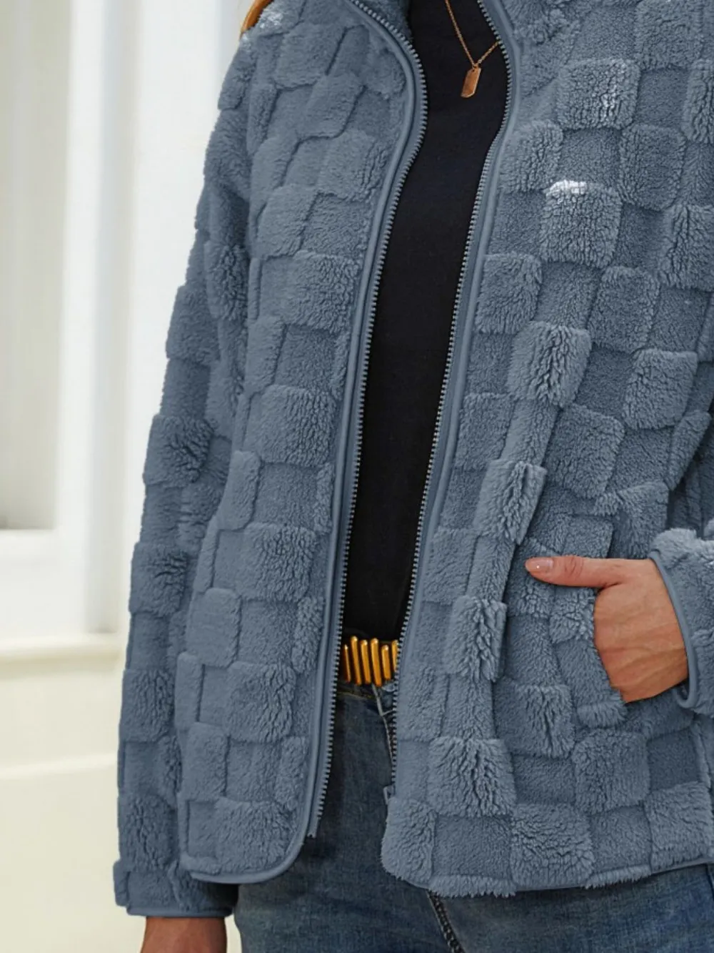 Fuzzy Checkered Zip Up Jacket, image 17