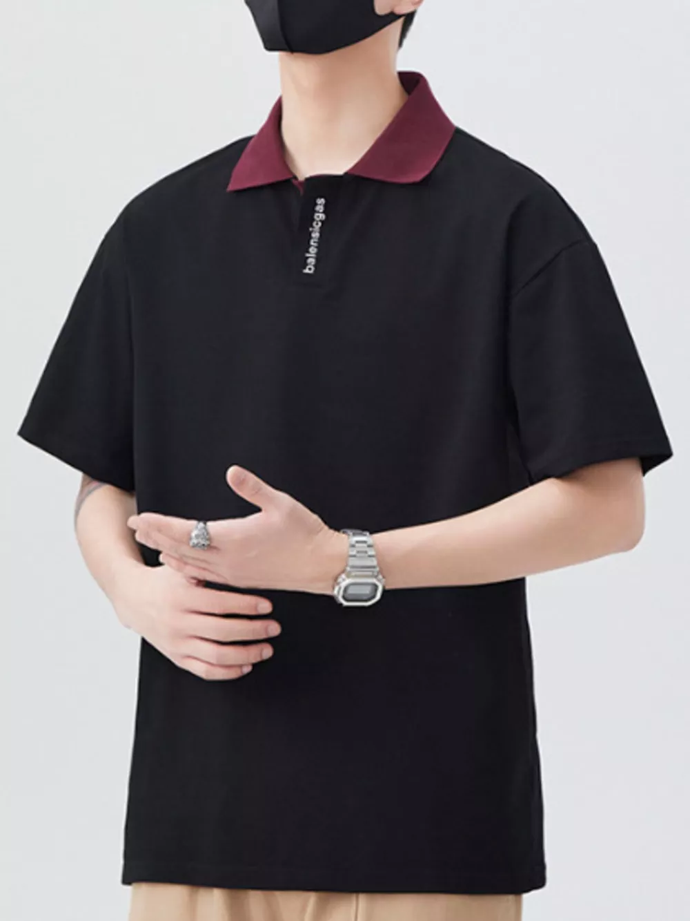 Men's Plus Size Contrast Collar Short Sleeve Polo, image 6