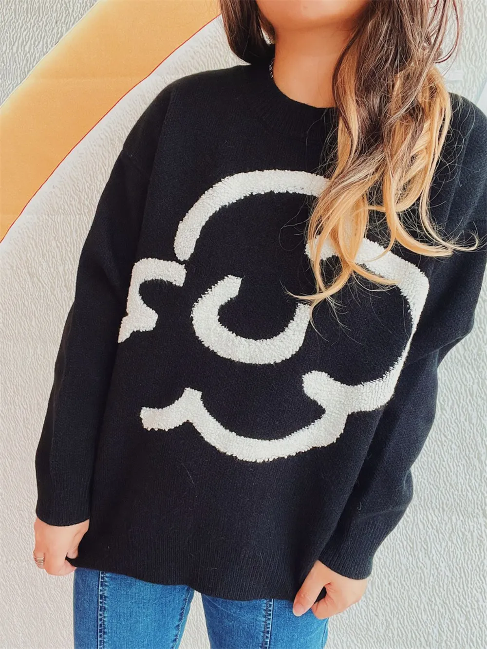 Contrast Round Neck Long Sleeve Sweater, image 7