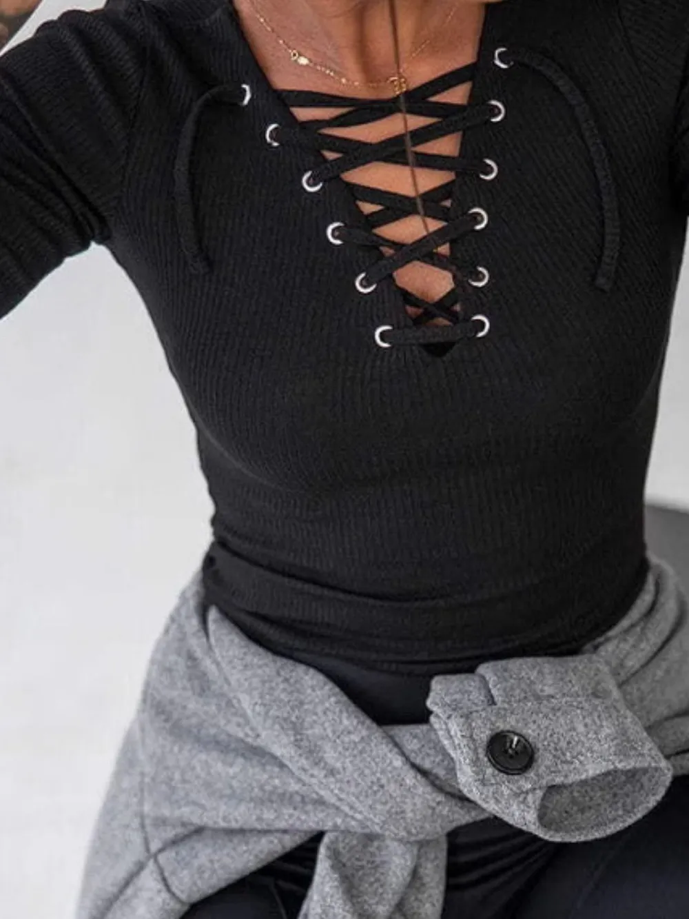 Lace Up Long Sleeve T-Shirt, image 2