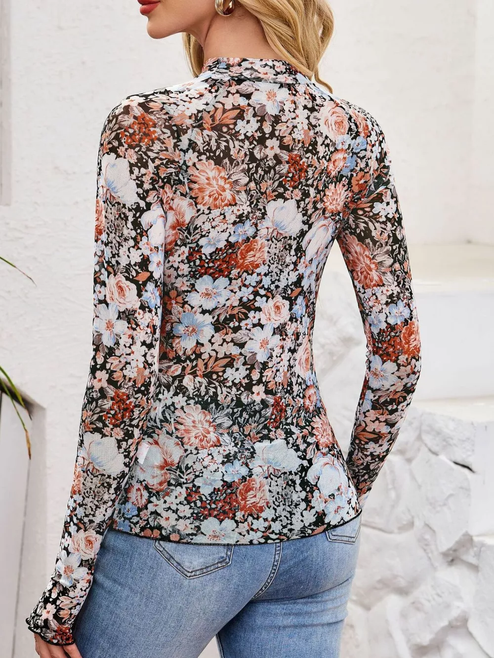 Sheer Mock Neck Long Sleeve Top, image 17